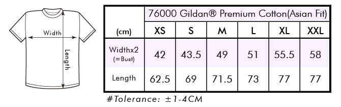 Gildan 76000 Size Chart