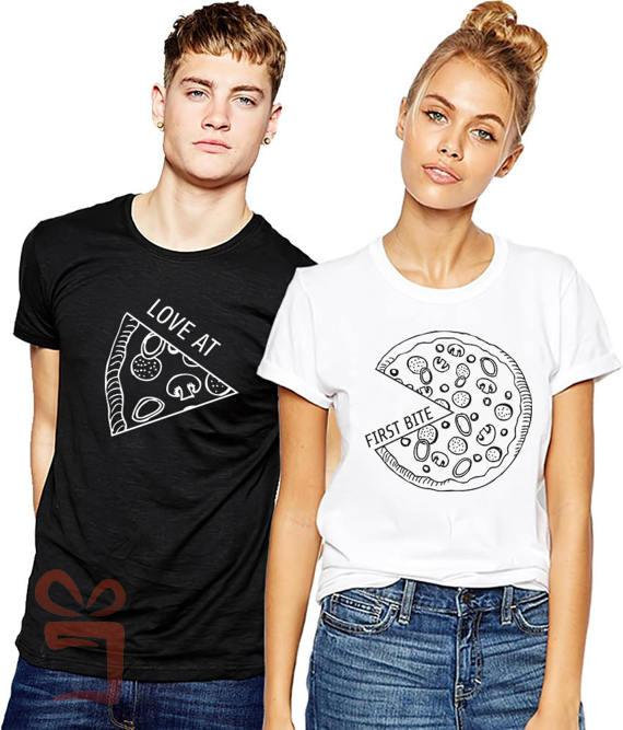 Love at First Bite Pizza Couple T-shirt