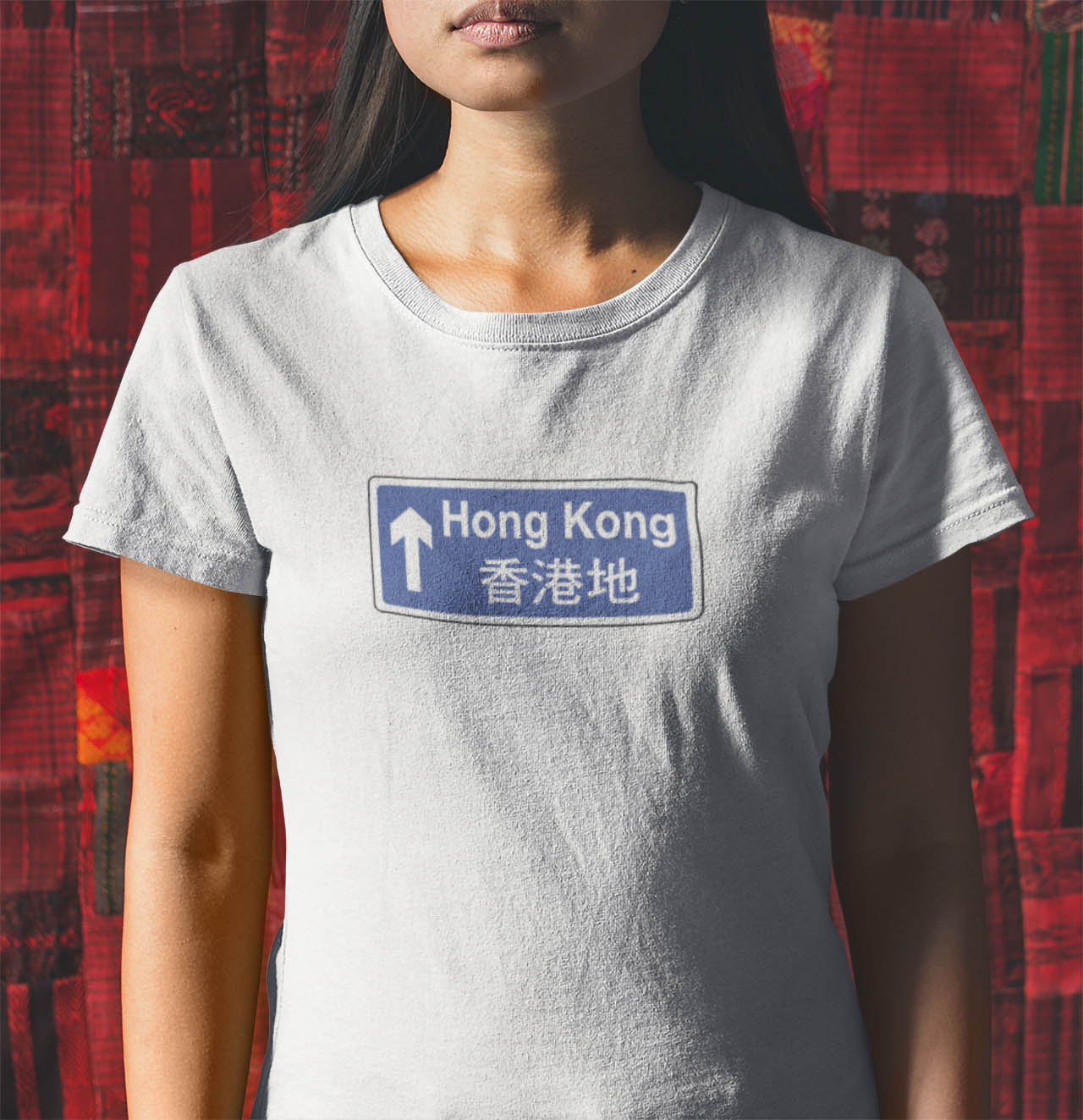 香港地路牌T恤設計 - 白