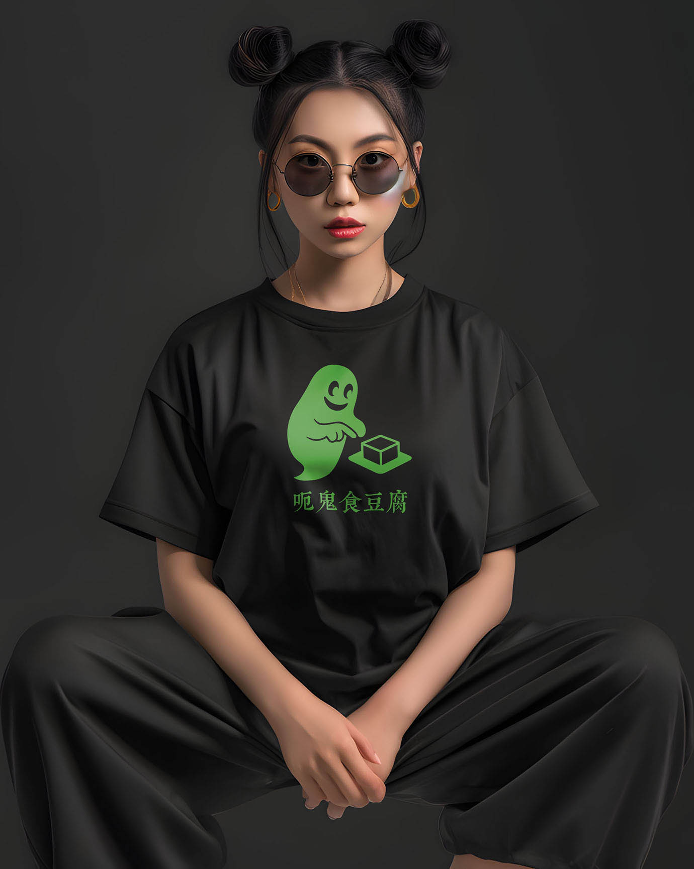 呃鬼食豆腐Tee設計 - 黑Style A