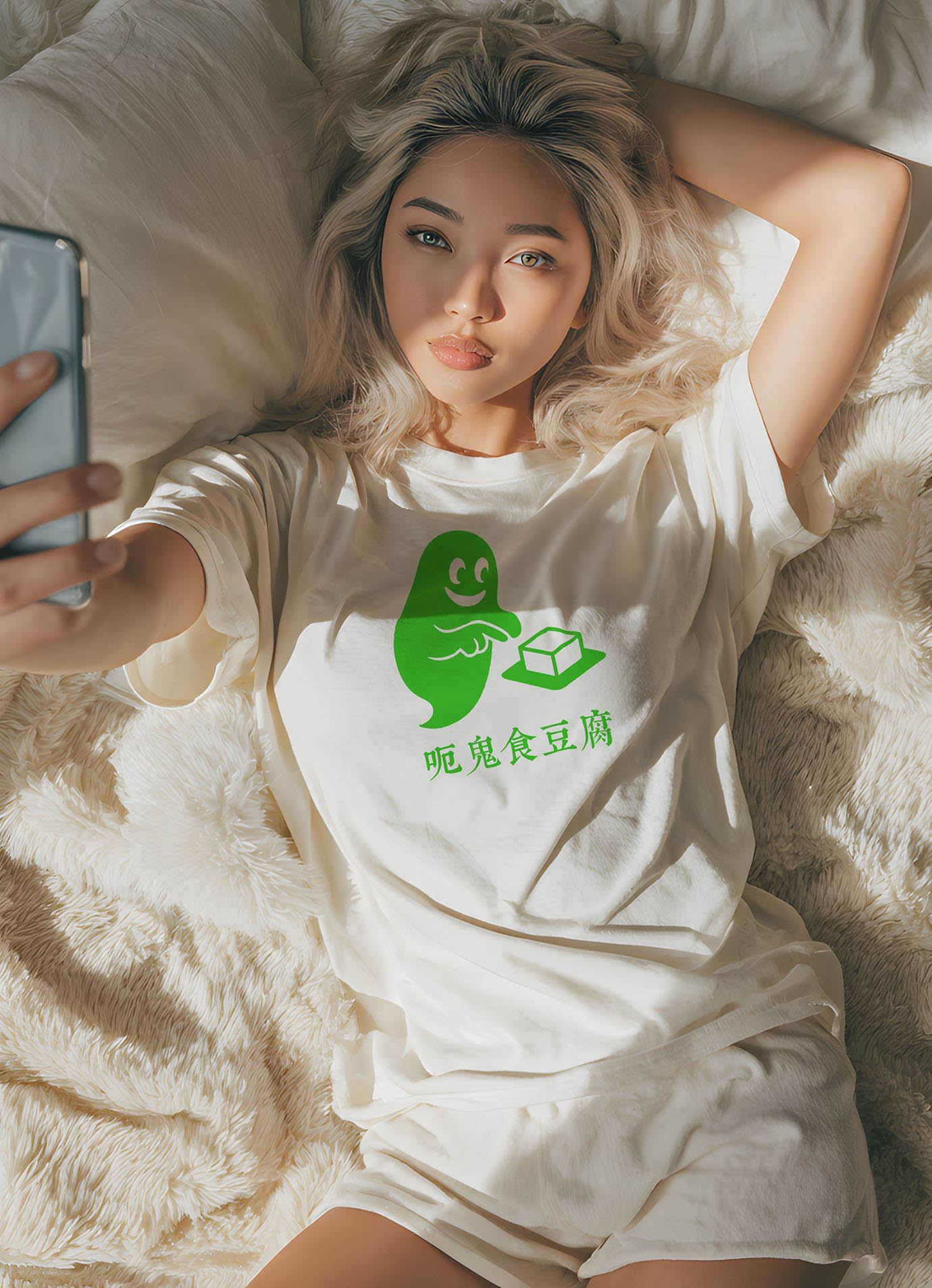 呃鬼食豆腐T恤Design - 白Style A