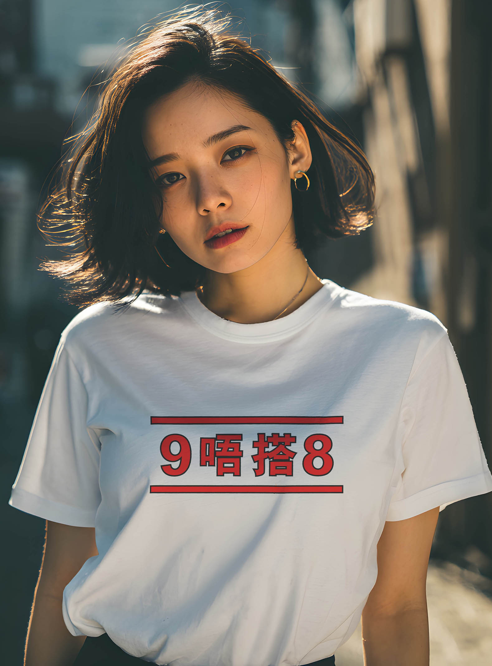 白 9唔搭8 T-shirt